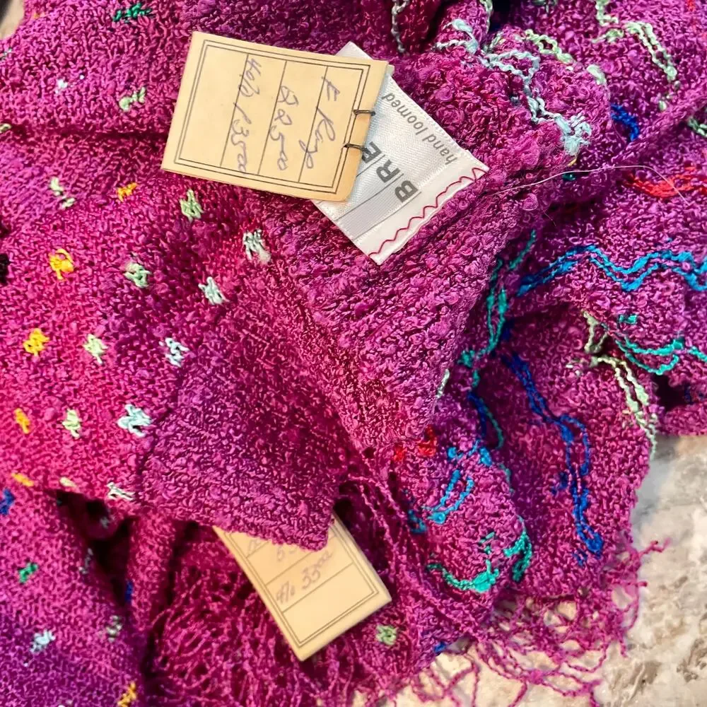 Vintage 80s Brenda French Magenta French Loom Skirt Scarf Set 25